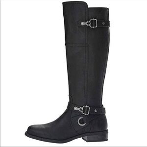 G by Guess Black Ridding Boots Wide Calf Harvest Tall Buckle Stacked Heel Rocker